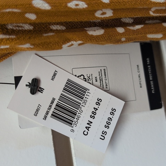Rip Curl Safari Maxi Dress NWT Size Medium Color Honey - Picture 7 of 12